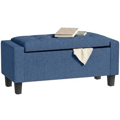 HOMCOM 36.6" Tufted Storage Ottoman Bench with Wooden Legs, Blue