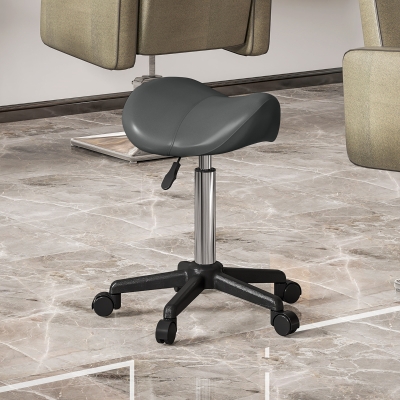 HOMCOM Saddle Stool, Adjustable Rolling Stool, Grey