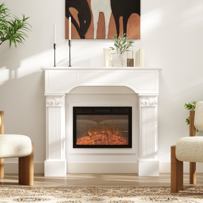 HOMCOM Baroque Fireplace Mantle, Freestanding Fireplace Surround for Electric Fireplaces, 43.25 Inch x 42.75 Inch, White