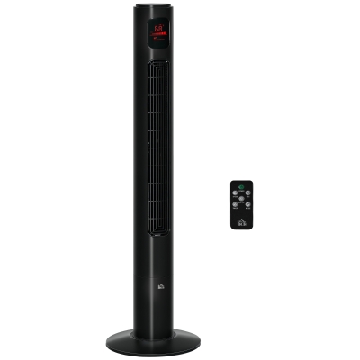HOMCOM Freestanding Tower Fan Cooling for Home Bedroom with Oscillating, 3 Speed, 12h Timer, LED Sensor Panel, Remote Controller, Black