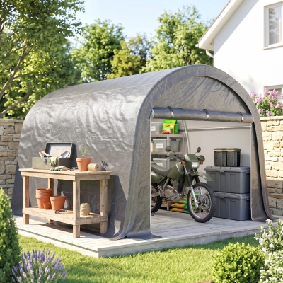Outsunny 10' x 10' Outdoor Storage Tent, Heavy Duty and Waterproof Portable Shed for Bike, Motorcycle & Garden Tools, Light Grey