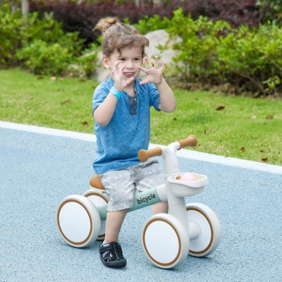 Qaba Toddler Balance Bike for 12–36 Months with Adjustable Seat, Removable Basket, 4 Silent Wheels, Green