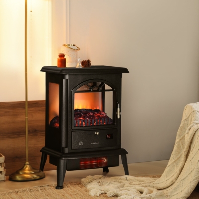 HOMCOM 22" Infrared Electric Fireplace Stove, Freestanding Fireplace Heater with 3D Flame Effect, Adjustable Temperature, Timer, 1000W/1500W, Black