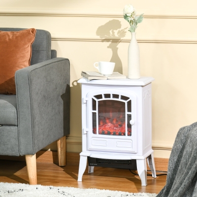 HOMCOM Electric Fireplace Heater, Freestanding Fireplace Stove with Realistic Flame Effect Overheat Protection 750W/1500W White