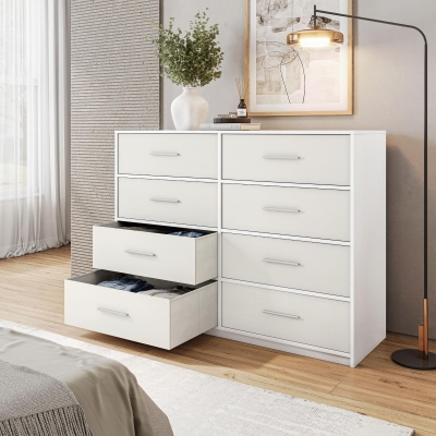 Roomy 8-Drawer Dresser with Water-Resistant Top, 44.5" L x 16" W x 34.5" H, White