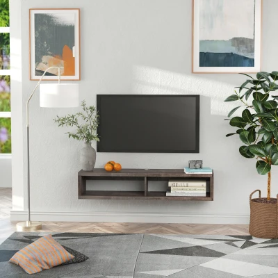 HOMCOM Wall Mounted TV Stand, Floating Storage Shelf, Dark Gray