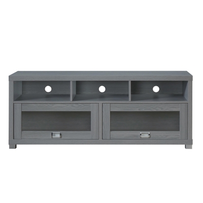 Sleek Durbin TV Stand with Glass Panel Cabinets and Cable Management, 57" L x 15" W x 23" H, Grey