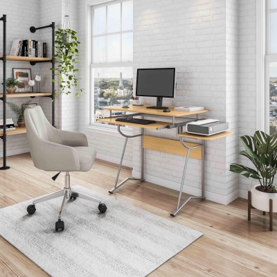Compact Computer Desk with Slide-Out Keyboard Tray and Printer Shelf, 43" L x 19.5" W x 30" H, Cherry
