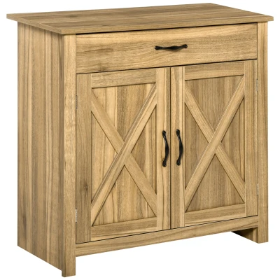 HOMCOM Farmhouse Sideboard Buffet Cabinet, Storage Cabinet with Barn Doors, Distressed Brown