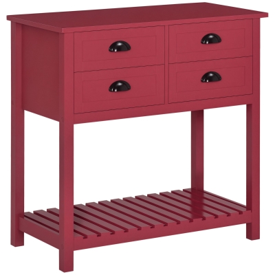 HOMCOM Coffee Bar Cabinet, Kitchen Sideboard with 4 Drawers, Red