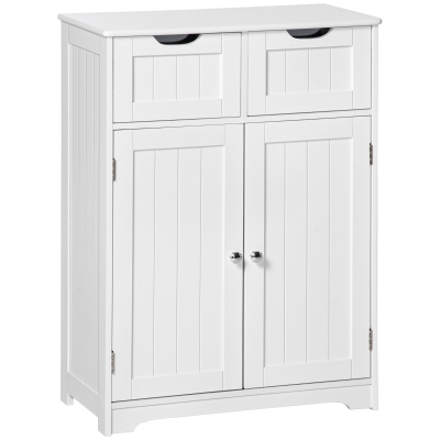 kleankin Bathroom Cabinet, Bathroom Storage Cabinet with 2 Drawers, Adjustable Shelf for Living Room, Entryway, White