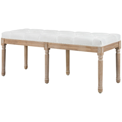 HOMCOM 46" Linen Upholstered Bedroom Bench with Wooden Legs, Cream