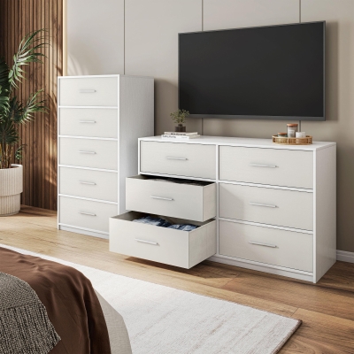 Spacious 5-Drawer Dresser with Water-Resistant Top, 22.5" L x 15.5" W x 43" H, White