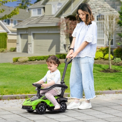 Aosom 3 in 1 Ride on Push Car for Toddlers, Licensed Kids Sliding Car with Safety Protection Footrest Horn, Green
