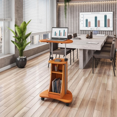 Adjustable Sit-to-Stand Laptop Cart with Dual Adjustment Knobs, 21" L x 16″ W x 28″ H, Brown