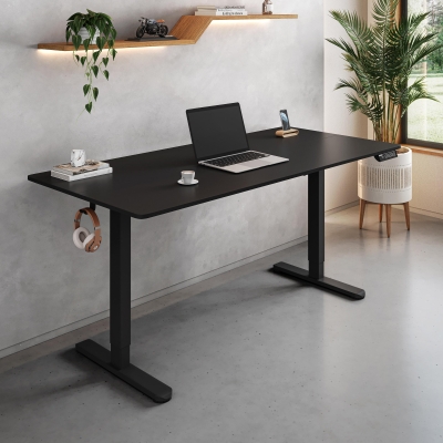 Sleek Electric Standing Desk with 3 Memory Presets and Hooks, 55'' L x 23.5″ W x 28'' H, Black