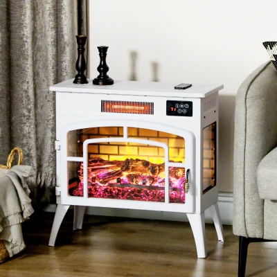 HOMCOM 1500W Electric Fireplace Heater with Realistic Flame, White