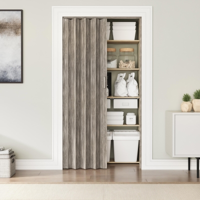 Sleek Foldable Accordion Door with Double-Walled Panels, 36" L x 1" W x 80" H, Taupe
