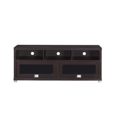 Sleek Durbin TV Stand with Glass Panel Cabinets and Cable Management, 57" L x 15" W x 23" H, Espresso