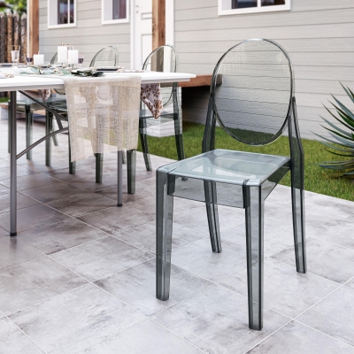 Set of 4 Ghost Chairs with Durable Acrylic Construction, 14.5" L x 20" W x 35.5" H, Gray