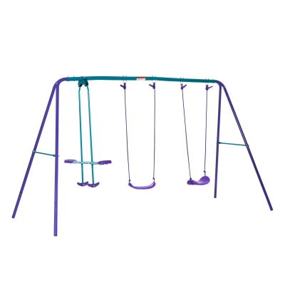 Outsunny Metal Swing Set, Heavy Duty A-Frame, Purple