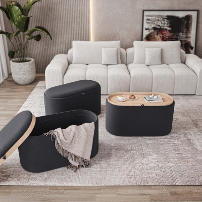 Multi-Functional Storage Ottoman with Reversible Tray Top, 30" L x 15.5" W x 16.5" H, Black
