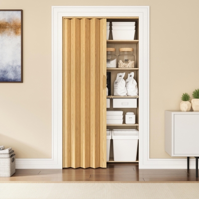 Durable Foldable Accordion Door with Scratch-Resistant Finish, 48" L x 0.5" W x 80" H, Golden Oak