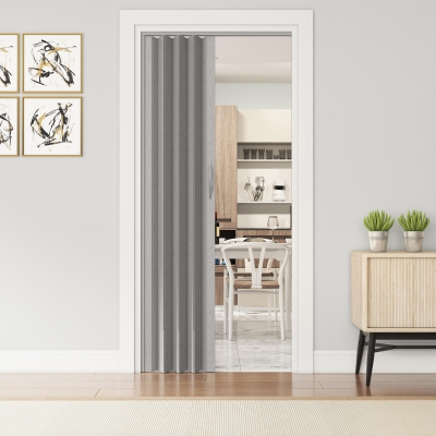 Modern Foldable Accordion Door with Double-Walled Panels, 48" L x 1" W x 80" H, Grey