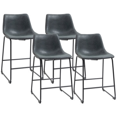 HOMCOM Vintage PU Leather Counter Height Bar Stools, Set of 4, Black