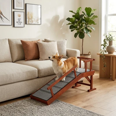PawHut 49" Wooden Dog Ramp, Non-Slip, Brown