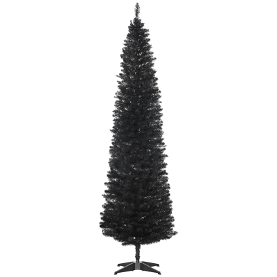 HOMCOM 7' Slim Black Pencil Christmas Tree with 499 Tips & Stand