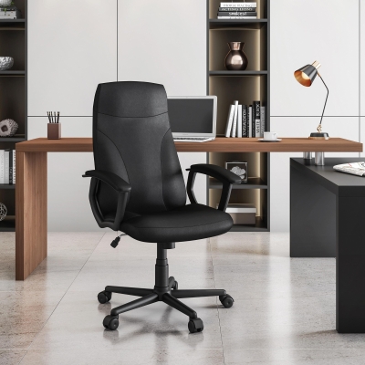 Cozy Office Chair with Flip-Up Arms and TechniFlex Upholstery, 24.5″ L x 27.5″ W x 41″ H, Black