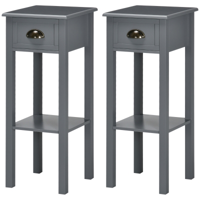 HOMCOM 2-Tier Nightstand Set, Drawer & Shelf, Gray, Bedroom/Living Room