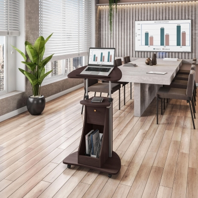 Ergonomic Sit-to-Stand Laptop Cart with Tilting Panel, 21.5″ L x 15.5″ W x 31.5″ H, Chocolate