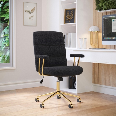 Chic Boucle Office Chair with Foam-Padded Back and Seat, 26" L x 26.5" W x 42.5" H, Black