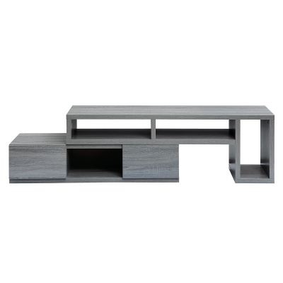 Modern Asymmetrical TV Stand with Expandable Sliding Frame, 53'' L x 15'' W x 18'' H, Gray