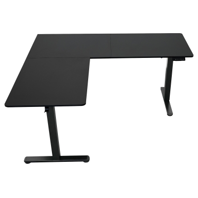 Sleek L-Shaped Standing Desk with 3 Memory Presets and Hooks, 63'' L x 55'' W x 28'' H, Black