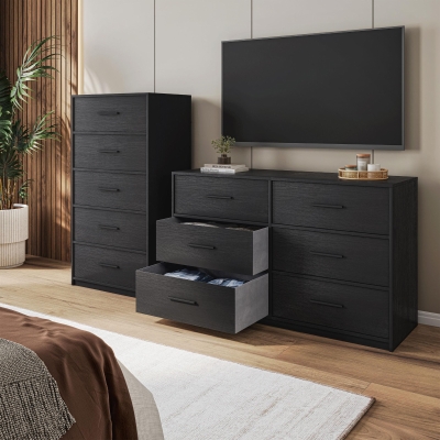 Versatile 6-Drawer Dresser with Water-Resistant Top, 44.5" L x 16" W x 26.5" H, Black