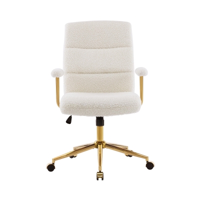 Chic Boucle Office Chair with Foam-Padded Back and Seat, 26" L x 26.5" W x 42.5" H, White