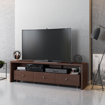 Elegant Hickory TV Stand with 3 Drawers and Cable Management, 70.5" L x 15" W x 20" H, Brown