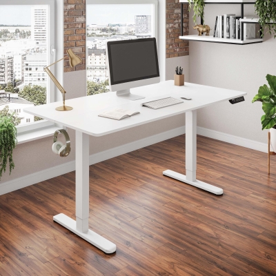 Sleek Electric Standing Desk with Memory Presets and Hooks, 47.5'' L x 23.5'' W x 28'' H, White