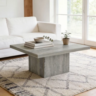 HOMCOM Square Coffee Table, 1.6" Thick Gray Wood Grain Top