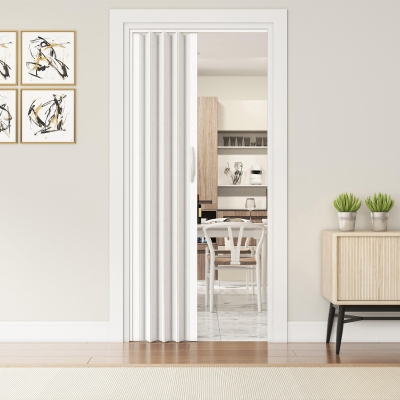 Modern Foldable Accordion Door with Double-Walled Panels, 48" L x 1" W x 80" H, White Oak