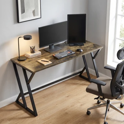 HOMCOM 55" Industrial Computer Desk, Z-Shaped Metal Legs, Rustic Brown