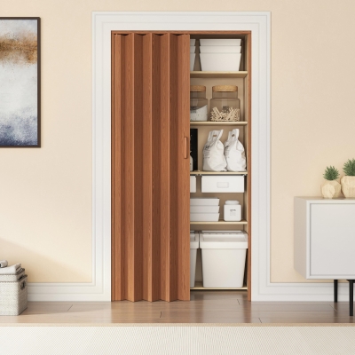 Modern Foldable Accordion Door with Magnetic Close Latch, 36" L x 0.5" W x 80" H, Walnut