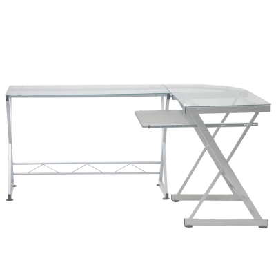 Sleek L-Shaped Computer Desk with Tempered Glass Top, 61.5" L x 45" W x 29.5" H, Clear