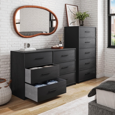 Spacious 5-Drawer Dresser with Water-Resistant Top, 22.5" L x 15.5" W x 43" H, Black