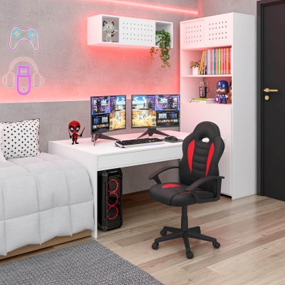 Sporty Gaming Chair with Pneumatic Height Adjustment and Non-Marking Casters, 21" L x 22" W x 35" H, Red