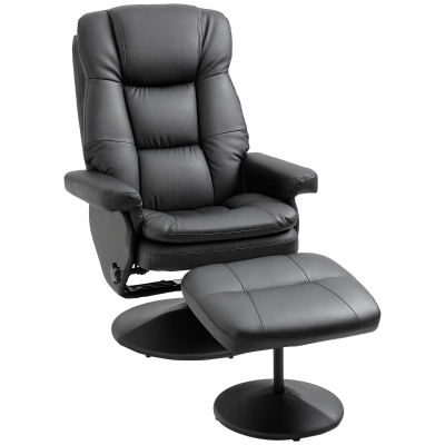 HOMCOM PU Leather Swivel Recliner Chair with Ottoman, Black
