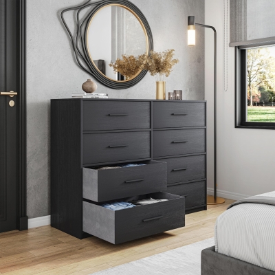 Roomy 8-Drawer Dresser with Water-Resistant Top, 44.5" L x 16" W x 34.5" H, Black